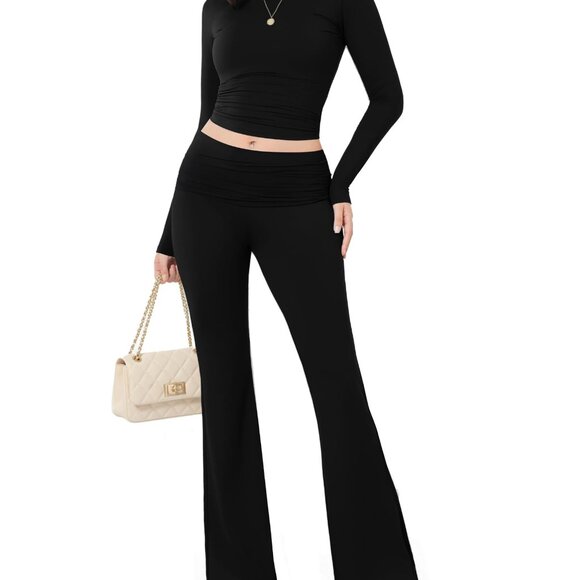 Y2K Crop Top Lounge Set Flare Leggings Chic Comfy Pajama Outfit